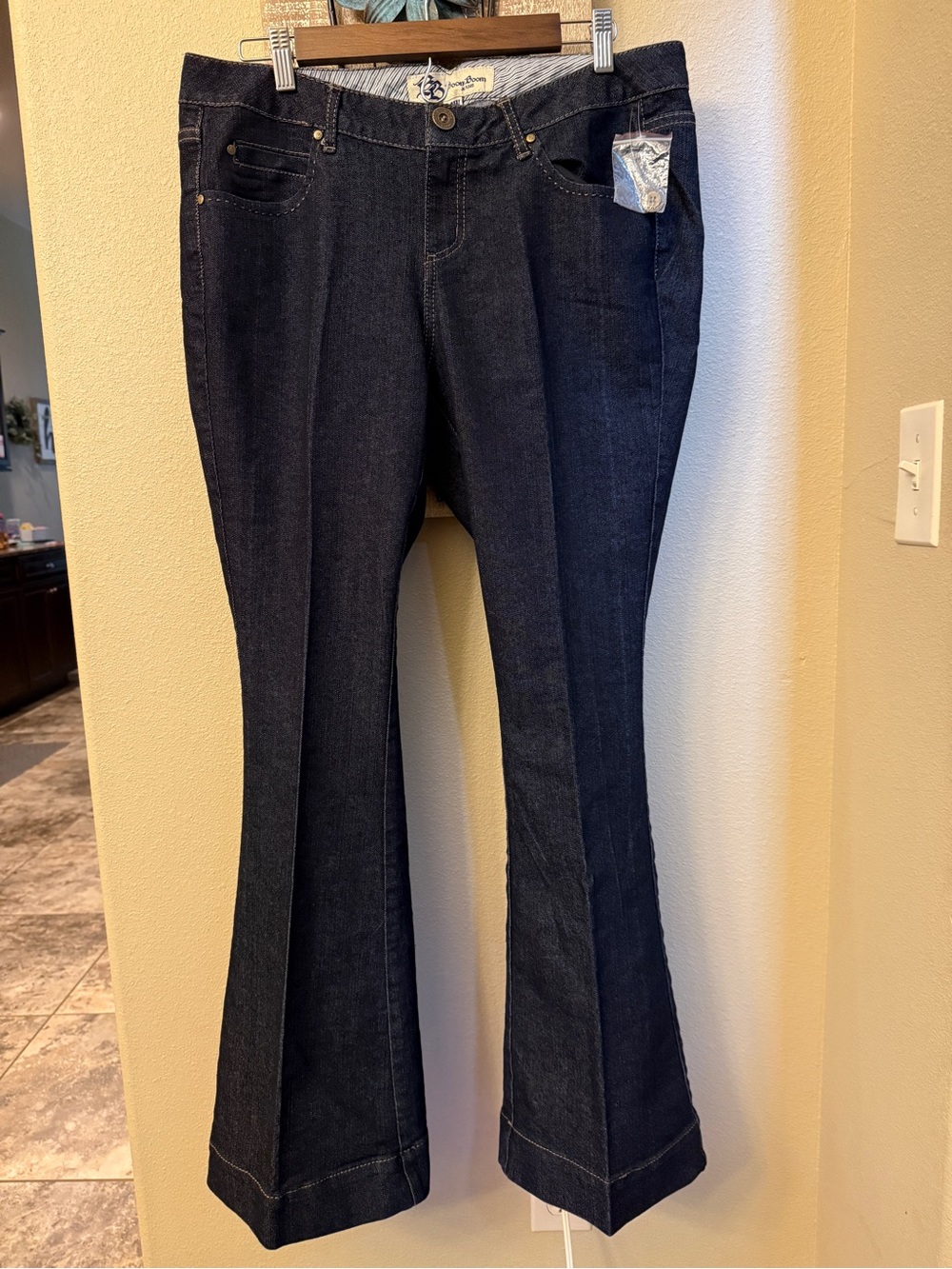Boom Boom Essential Elements Dark Wash Flare Wide Leg Jeans Womens 14W